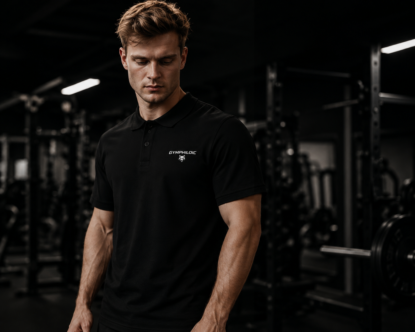 GYMPHILOIC Unisex Pique Polo Shirt product mockup